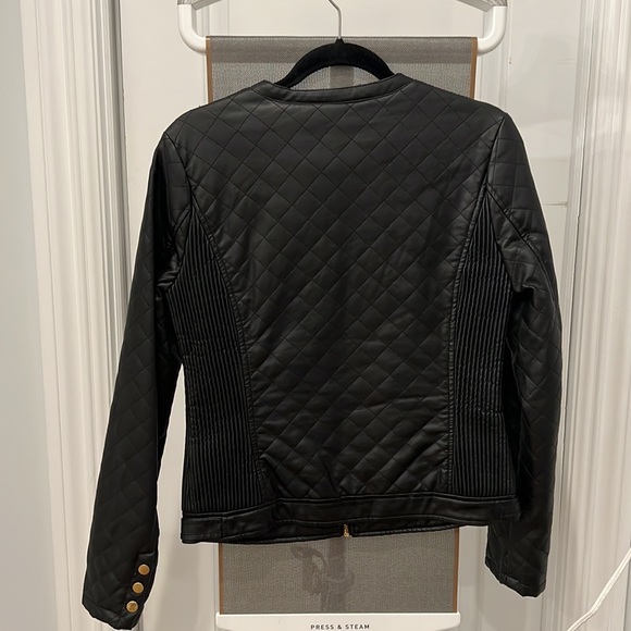 Woman’s Black Vegan Leather Moto Jacket with Gold Hardware - Picture 2 of 11